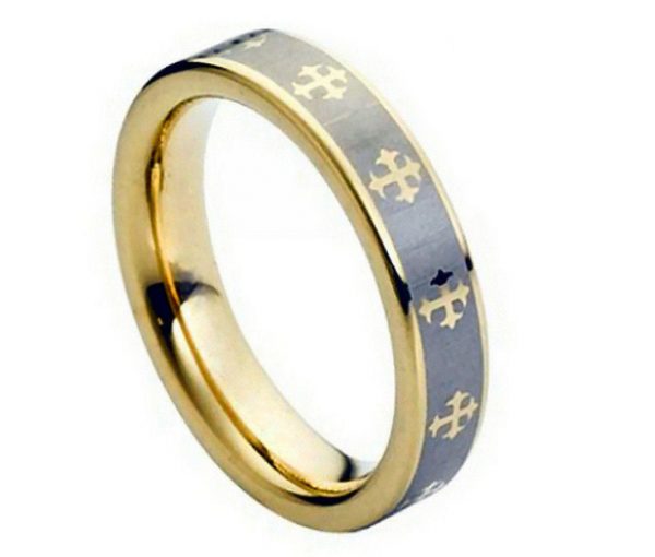 Yellow Gold Plated Laser Engraved Crosses Design