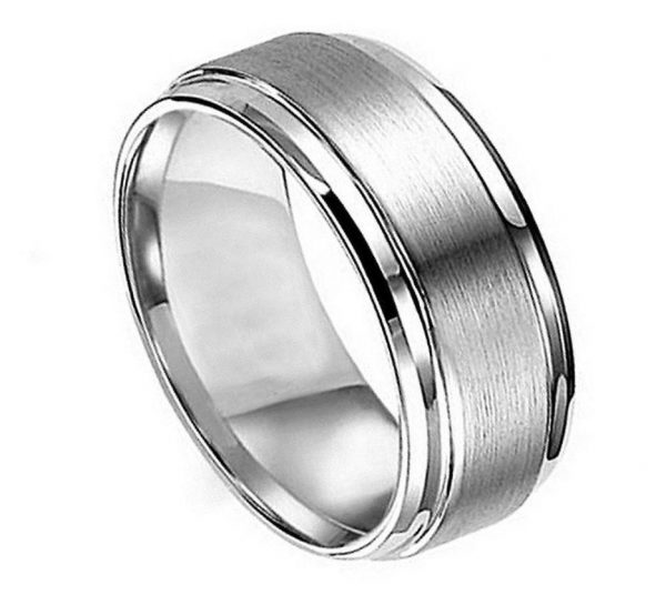 Titanium Ring Flat Brushed Center Polished Shiny Edge