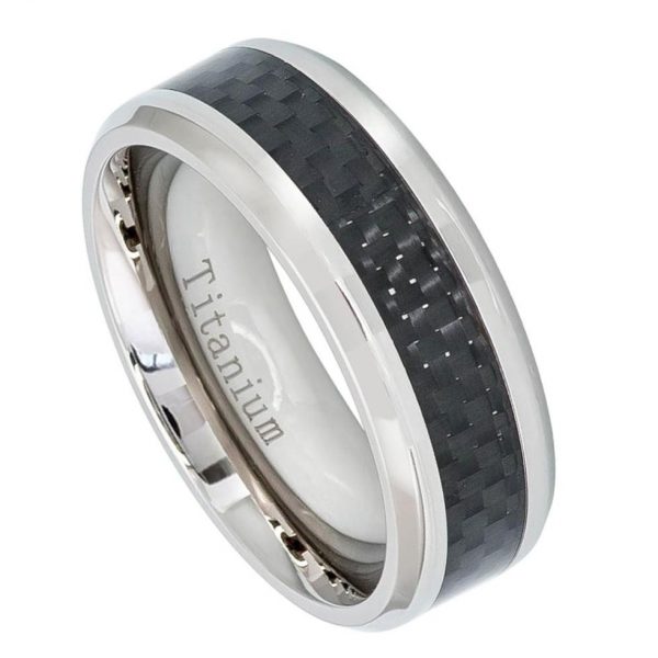 High Polish Titanium Ring with Black Carbon Fiber Inlay