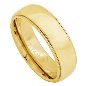Yellow Gold Plated Domed Titanium Ring with Milgrain
