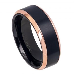 Two-Tone Black IP & Rose Gold IP Brushed Center Shiny Beveled Edge Titanium Ring